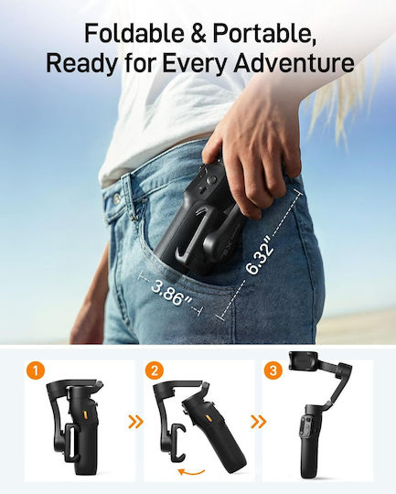Hohem Isteady X3 Se Stabilizator Mecanic Automat Cu Stabilizare Pe 3 Axe Design Ușor Pliabil Compact Stabil Detașabil Telecomandă Durată A Bateriei De 11 Ore Ideal Pentru Vlogging Călătorii Negru