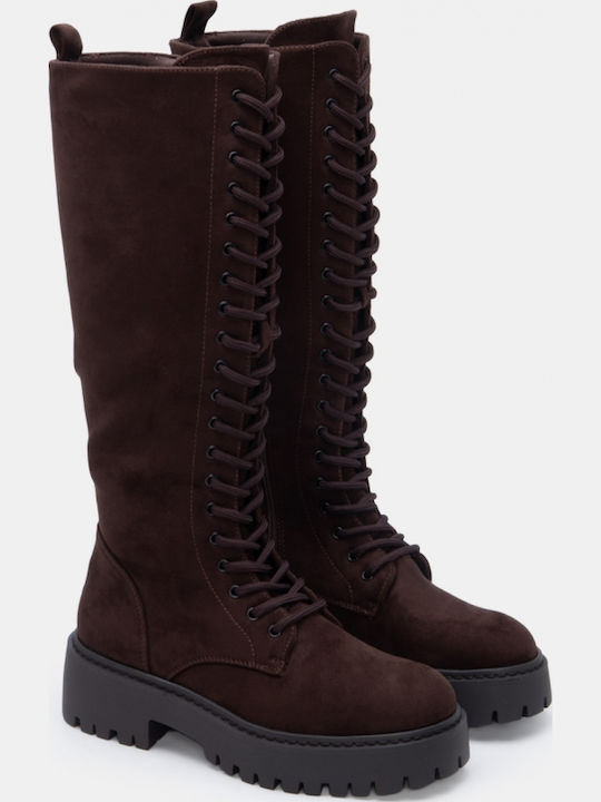 Wildleder Damenstiefel mit mittlerem Absatz Braun