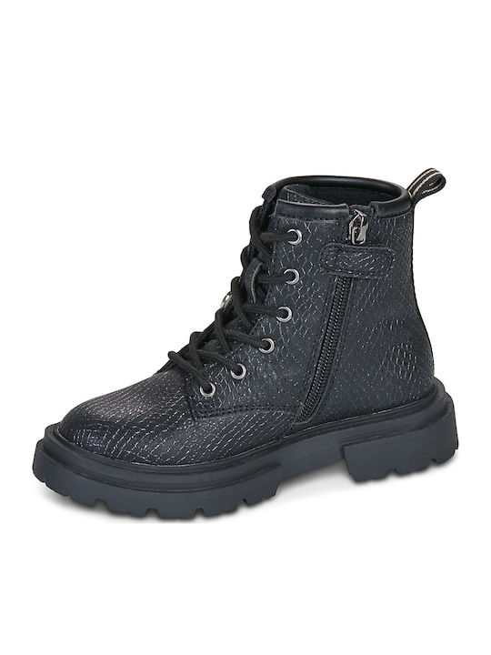 Leder Kinderstiefel mit Schnürsenkeln Schwarz
