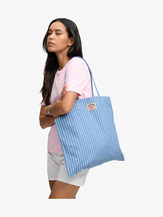 Geantă Tote Dama Din Material Cu Dungi Albastră