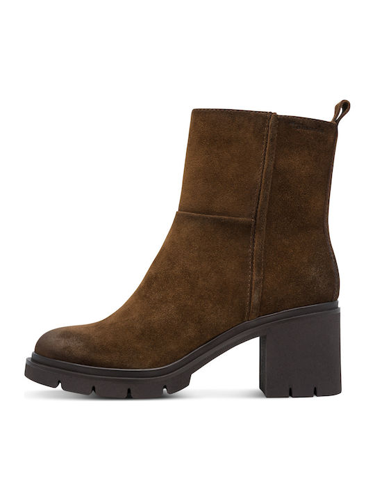 Leder Damen Stiefeletten mit Mittelhohem Absatz Tabac