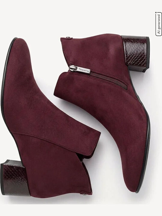 Damen Stiefeletten mit Absatz Burgundisch