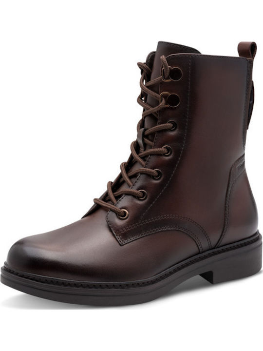 Leder Damen Kampfstiefel mit Hohem Absatz Braun