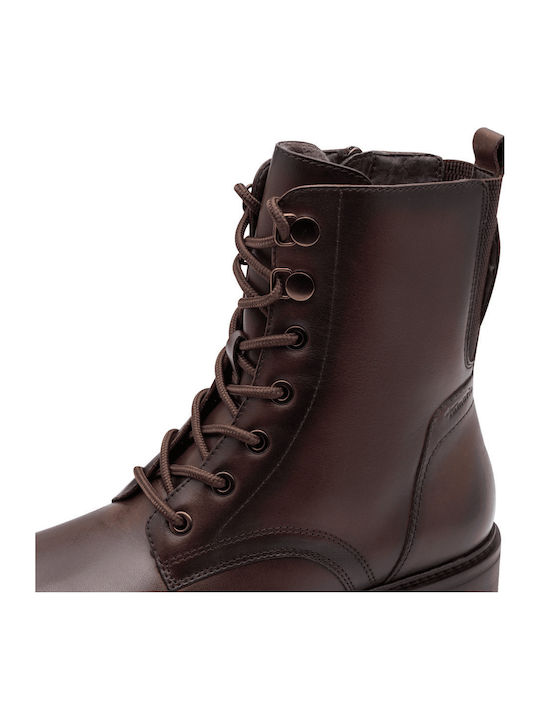 Leder Damen Kampfstiefel mit Hohem Absatz Braun