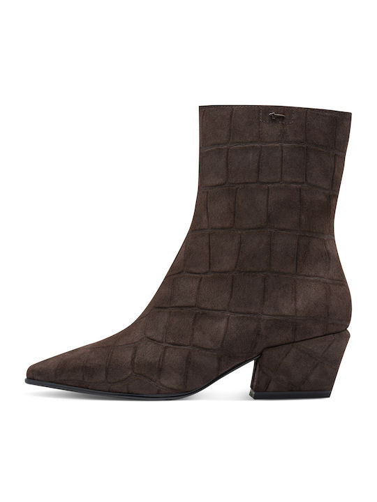 Leder Damen Stiefeletten mit Mittelhohem Braun Absatz