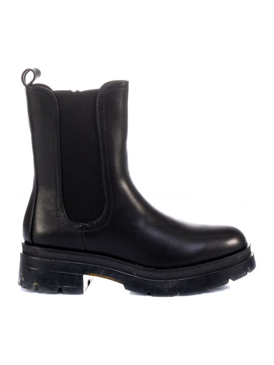 Leather Women's Boots with Mid Heel Black
