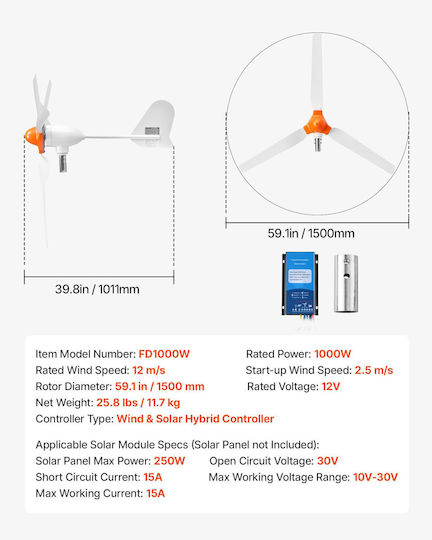 Vevor Wind Turbine Rated Power 1000W FSSFLWLFDJMPND96G001V9