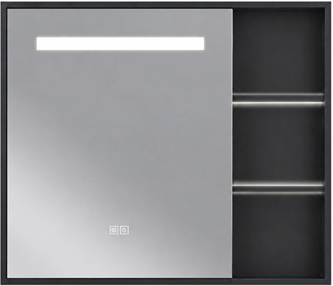 Phoebe Ορθογώνιος Led Αφής με Ράφι & Ντουλάπι 80x70cm Μαύρος