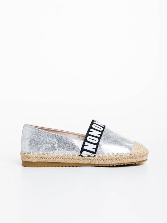Espadrile Dama Din Piele În Culoare Argintie