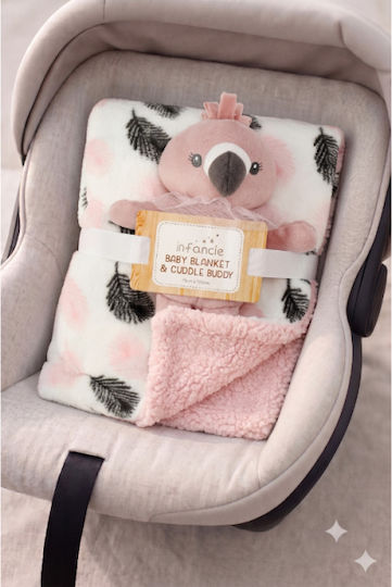 Serafino Nursery Swaddling Blanket Fleece White with Animal 75x100cm