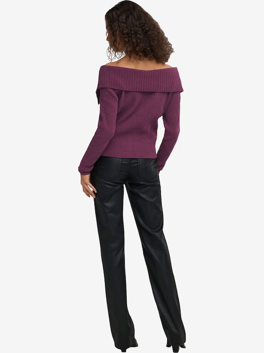 Women's Off-Shoulder Long Sleeve Burgundy Blouse