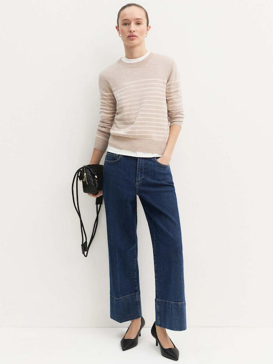 Women's Woolen Striped Beige Sweater