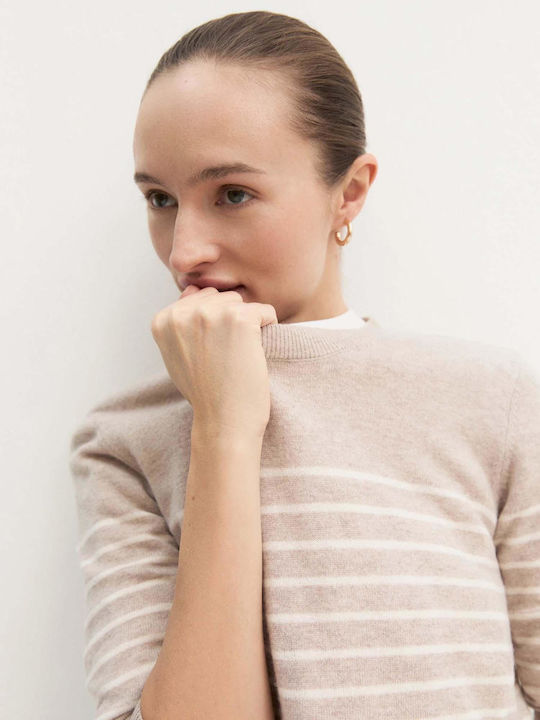 Women's Woolen Striped Beige Sweater