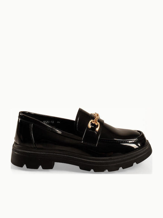 Patent Leather Women's Loafers in Black Colour
