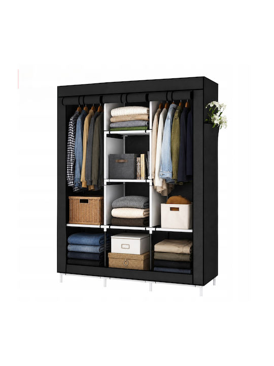 Dulap Din Material Cu Fermoar Și Rafturi În Culoare Neagră 125x42x165cm