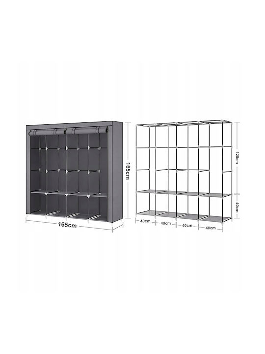 Dulap Din Material Cu Fermoar Și Rafturi În Culoare Gri 165x42x165cm