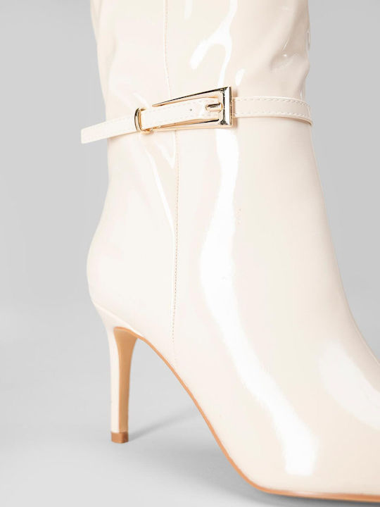 Damenstiefel aus Lackleder mit Hochabsatz Beige
