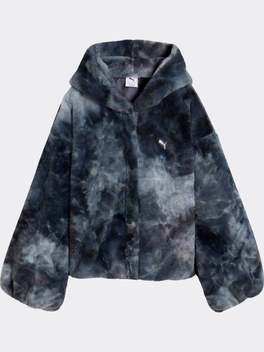 Short Women's Jacket for Winter Blue