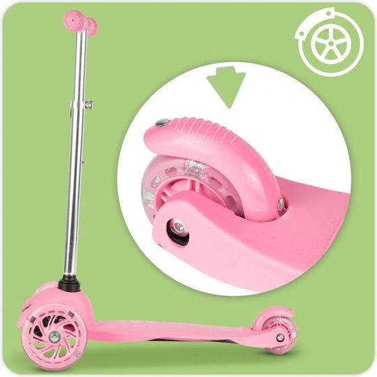 MalPlay Patin pentru copii cu 3 roți cu iluminare LED pentru 3+ ani Roz