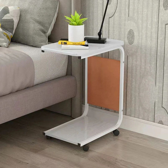 Side Coffee Table with Wheels White Side Coffee Table with Wheels White