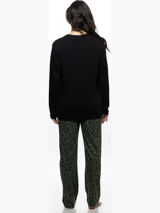 Galaxy Winter Women's Pyjamas Set Cotton Black