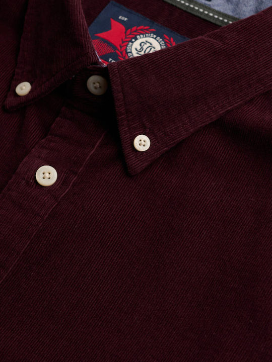 Classic Long Sleeve Corduroy Shirt in Regular Fit Burgundy
