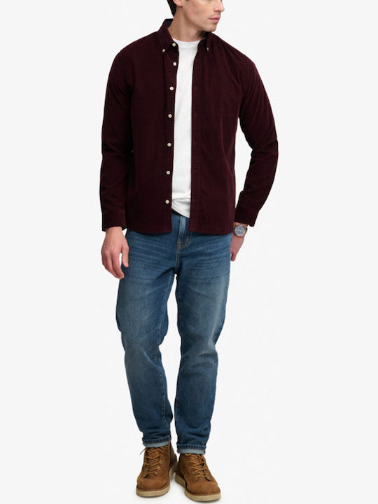 Classic Long Sleeve Corduroy Shirt in Regular Fit Burgundy