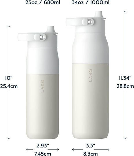 PureVis 2 Thermos Bottle Stainless Steel BPA Free 680ml Granite White with Mouthpiece Loop Straw and Handle