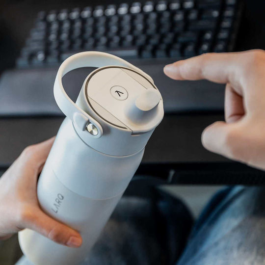 PureVis 2 Thermos Bottle Stainless Steel BPA Free 680ml Granite White with Mouthpiece Loop Straw and Handle