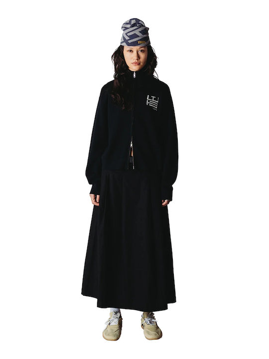 Lange Gestrickte Damen Strickjacke mit Reissverschluss Schwarz 2635-806-Schwarz