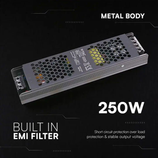 V-TAC Затъмняващо LED Захранване IP20 Мощност 250W с Изходно Напрежение 12V