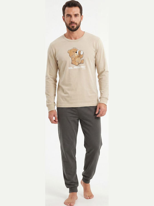 Nina Club Kaffee Erste Herrenpyjama 100% Baumwollene Beiges Nc27750-57-beige