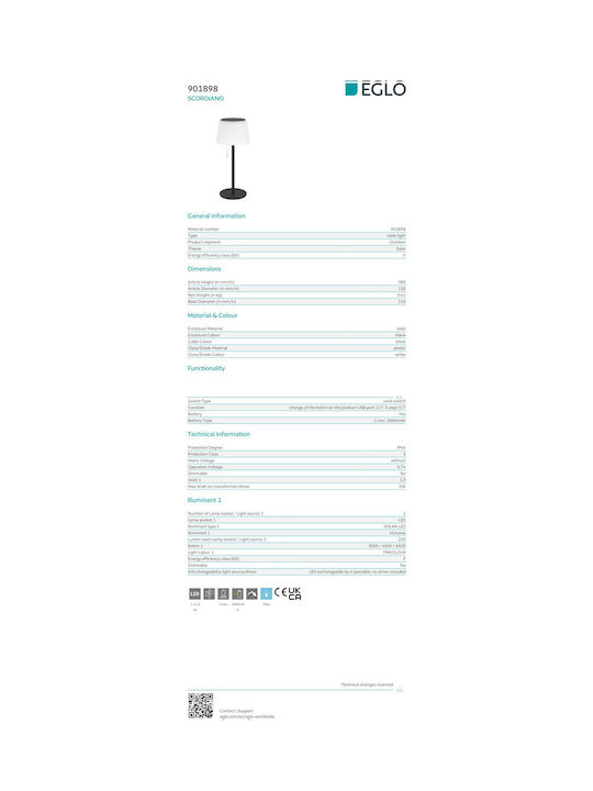 Eglo Scordiano Außenstehlampe LED 2,3W mit Warm zu kühlem Weiß