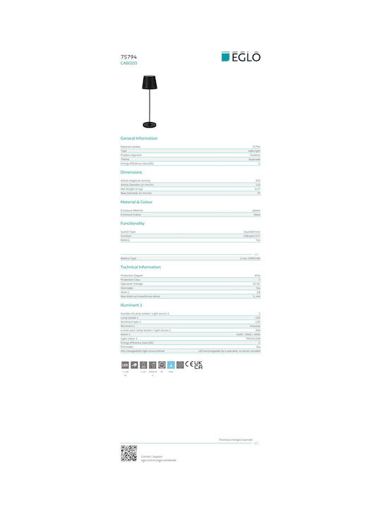 Eglo Cabozo Außenstehlampe LED 3.8W