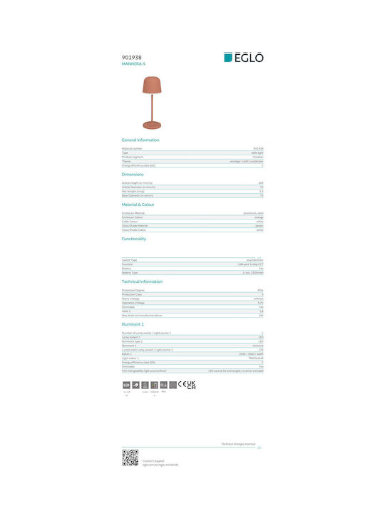 Eglo Mannera Außenstehlampe LED 1.8W mit Warm zu kühlem Weiß