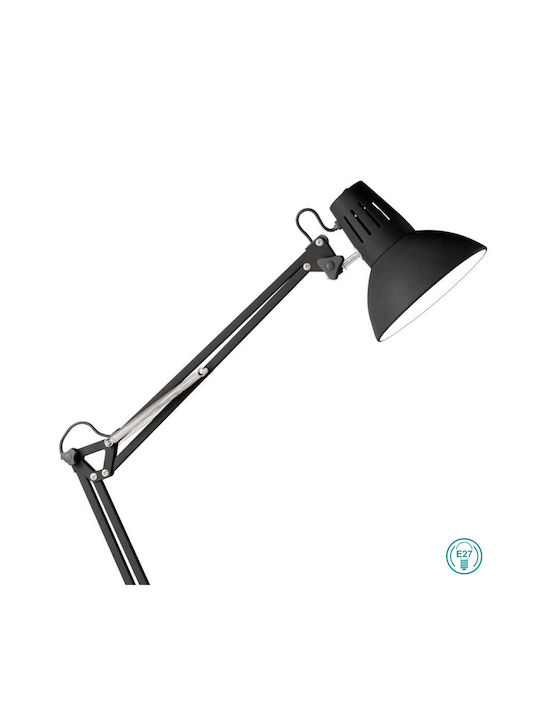 Ideal Lux Wally Schreibtischlampe mit klappbarem Arm für Fassung E27 in Schwarz Farbe
