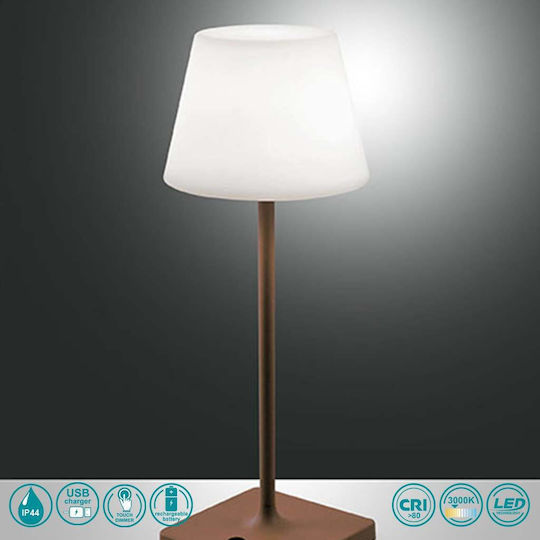 La Mia Luce Adam Metal Table Lamp LED with White Shade and Brown Base