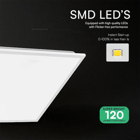 V-TAC Square Recessed LED Panel 40W with Cool White Light 6500K 60x60cm