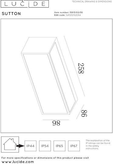 Lucide Lightning Sutton Wall Mounted Solar Light with Motion Sensor IP54