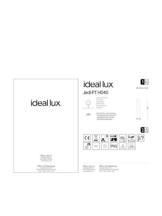 Ideal Lux Водоустойчив LED Карфил За Осветление Jedi Топло Бяло 363721