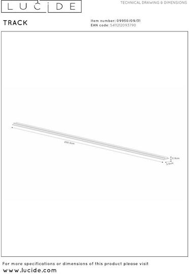Lucide Track Cover 1-circuit Track Lighting System 2 Meter White Extension 09950 09 31