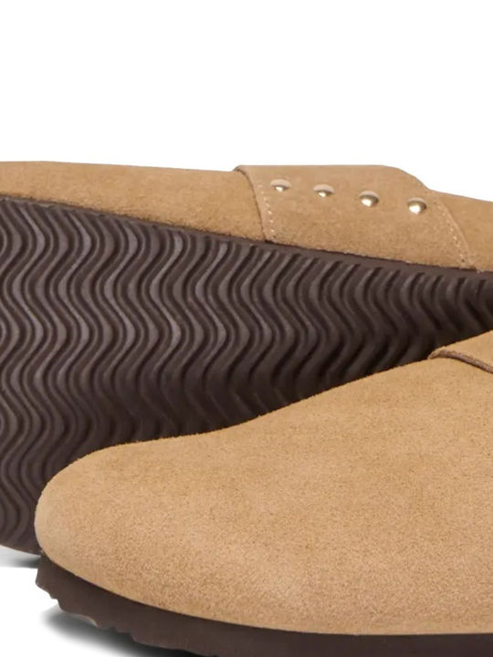 Leder Damen Pantoletten mit Absatz in Tabac Braun Farbe