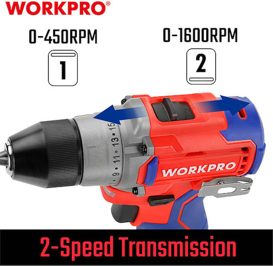 WorkPro WP460201 Двигател За Бормашина На Батерия Безчетков 12V 2x2Ah