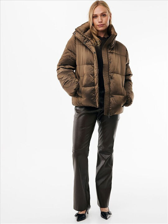 Short Women's Puffer Jacket for Winter Brown
