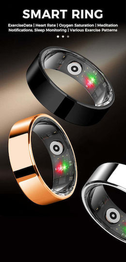 Kyklo Smart Ring Μέγεθος Αδιάβροχο με Παλμογράφο Μαύρο