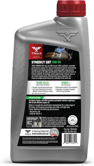 Ulei Motor Full Sintetic Pentru Autoturisme Hibrid Triax Synergy Srt 0W-16 946 Ml