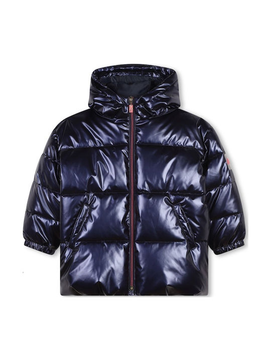 Kids Quilted Short Jacket with Hood Blue