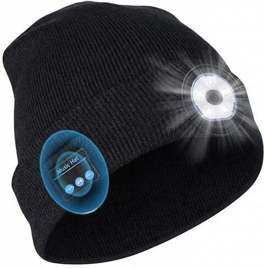 Unisex Beanie Mit Kopfhörern Gestrickter Mützen in Schwarz