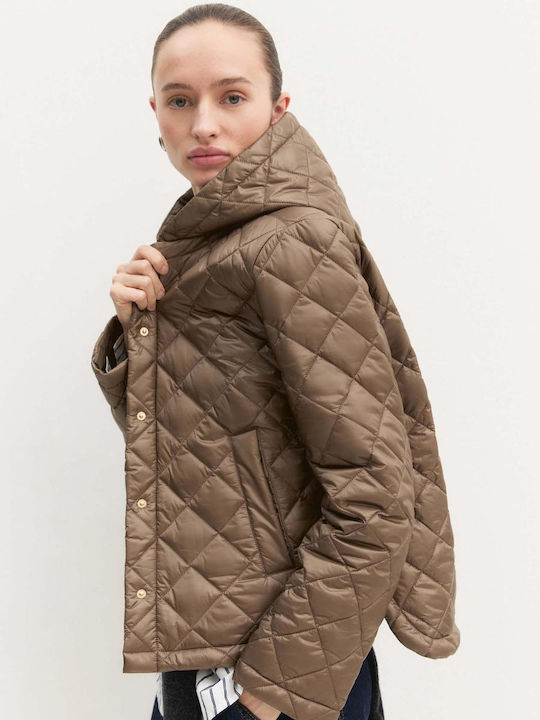 Short Women's Jacket for Winter Brown