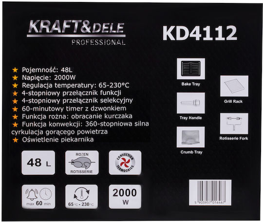 Kraft & Dele Cuptor Electric 48lt Fără Arzătoare Cu Aer Maro